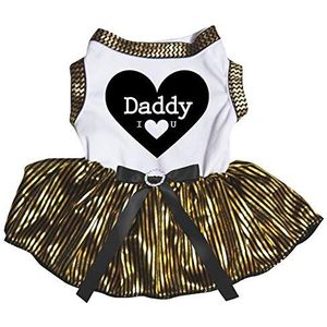 Petitebelle Daddy I Love U Katoen Shirt Tutu Puppy Hond Jurk, Small, Wit/Goud Gestreept