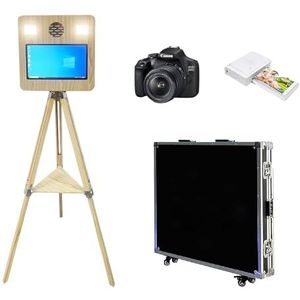 WideMeet Draagbare fotocabine met touchscreen, 15,6 inch (39,6 cm) DSLR-camera voor bruiloften, feesten, evenementen (houtnerfkleur, machine + printer +