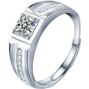 925 zilveren koppelring diamanten ring Moissanite kleine vierkante suikerring getextureerde sieraden (Color : Men's ring (1 carat), Size : 7)