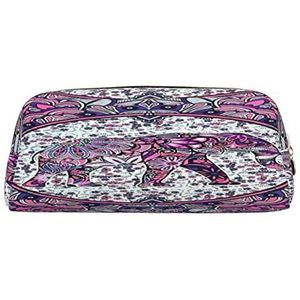 Grote Capaciteit Lederen Etui Daisy Briefpapier Potlood Tas Make-up Pouch Draagbare Kantoorbenodigdheden Tas voor Tieners Meisjes Volwassenen, Hippie Olifant, Pencil Bag, Schoonheid Case