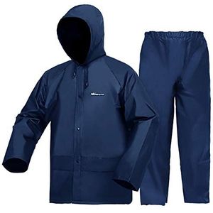 WCBDUT Werkkleding, set met jas en broek voor heren/dames, ultralichte, waterdichte regenjas, winddicht regenpak met capuchon, regenkleding, marineblauw, S