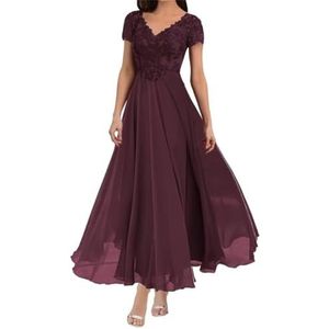 Dames chiffon moeder van de bruid jurk met zakken avondgalajurken cocktailjurk grote maten, Bordeaux, 32