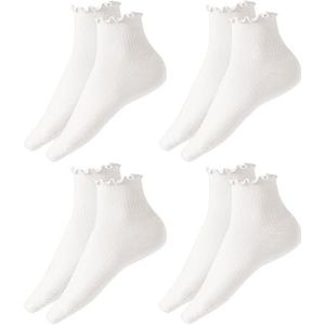 SLEEKEE Set van 4 effen gekrulde sokken, wit, medium, enkelhoog, antislip, sportief, modern, katoen, gesloten kap, enkellang, handwas, wit, M-L