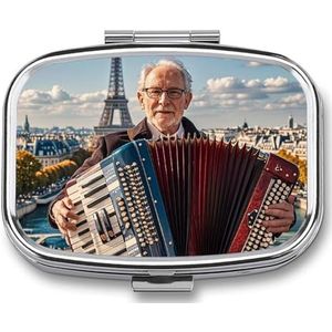 Muzikanten en instrumenten pillenetui met 2 compartimenten, pillenorganizer, draagbare vierkante pillendoos, vitaminepillenorganizer voor zakportemonnee en reizen