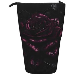 Nbtghga Gothic Rose Print Potlood Telescopische Klassieke Kunsten Stand Up Potlood Case Organizer Potlood Houder Make-up Tas Gift, Zwart, Eén maat
