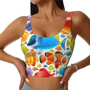 Cartoon vis print comfortabele vrouwen sport vest yoga workout vest voor vrouwen lichtgewicht zomer, Zwart, S