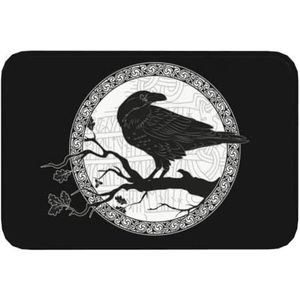 Nordic Viking Crow Bedrukt Vloerkleed - Vintage Odin Ravens Animal Flannel Carpet - Middeleeuwse Mode Antislip Sneldrogend Lichtgewicht Slaapkamermatten Home Decor (Color : Black, Size : 45CMx75CM)