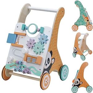 Babyspel en loopwagen, babywalker, loopwagen speelbord met interactief speelgoedwielen met rubber voor kinderen van 12 tot 36 maanden (Wit)