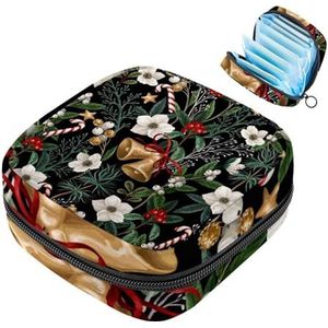 MUOOUM Kerst Bells Bloemen Maandverband Opbergtas Menstruatie Pad Tas Draagbare Menstruatie Cup Pouch met Rits voor Tiener Meisjes Vrouwen Dames