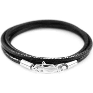 Roestvrij staal zwarte karabijnsluiting gewaxt leer gevlochten touw koord ketting mannen vrouwen sieraden cadeau choker lange ketting op nek-zwart2mm-55cm