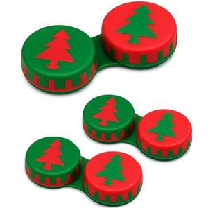 SPORTS WORLD VISION Seizoensgebonden contactlensdoosjes met Kerstontwerp, schattig opbergdoos met schroefdop voor onderweg, L/R lenshouder voor buiten, 3 houders in dezelfde stijl