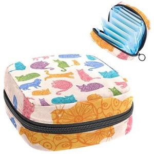 Opbergtas voor maandverband, menstruatiecup zakje, menstruatiezakorganizer voor vrouwelijke pads, tampons, kleurrijke katten van hipple mandala-patroon