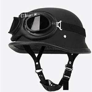 Motorfiets Vintage Helm Duitse Stijl Half Helm Open Helm Jet Helm met Bril ECE Goedgekeurd Mannen Vrouwen Volwassen Zomer Bromfiets Straat Open Helm C,2XL=63-64CM