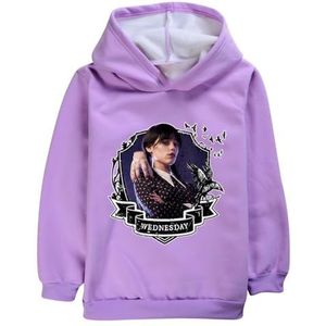 DROLA Wednesday Fleece Hoodie Katoen Mode Truien Tops Lange Mouwen Sweatshirt voor Kinderen Jongens en Meisjes, Paars, 13-14 jaar