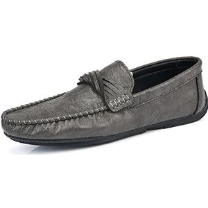 Heren Loafers Schoenen Ronde Neus Penny Mocassins Loafers Eenvoudig Veganistisch Leer Antislip Flexibel Comfortabel Klassiek Wandelen Instappers(Grey,39 EU)