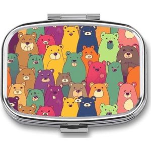 Leuke Pil Organizer Kleurrijke Beren Gedrukt Draagbare Reizen Pillendoos Mini Pillendoos Kan Buiten worden gebruikt