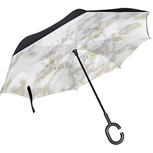 RXYY Winddicht Dubbellaags Vouwen Omgekeerde Paraplu Gouden Lijn Marmer Texure Waterdichte Reverse Paraplu voor Regenbescherming Auto Reizen Outdoor Mannen Vrouwen