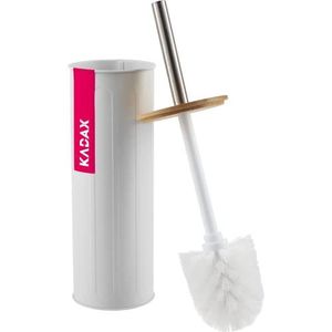 KADAX Toiletborstel van gepoedercoat staal, wc-borstel met houder, wc-garnituur met bamboe deksel, vrijstaande toiletborstel, bamboeborstel (wit, ovaal)