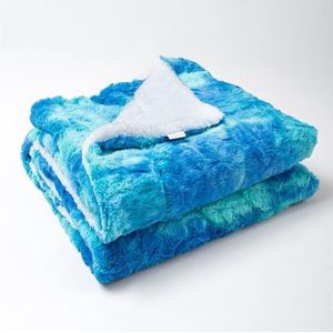 GSJNHY Fleece deken verdikte dubbellaagse deken nepbont Shaggy rug bedrukte tie-dye geborstelde fleece deken (kleur: Tie dyeGreen)