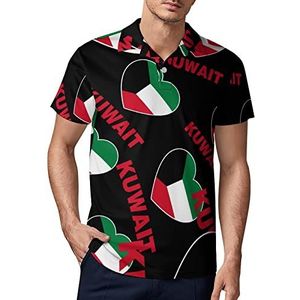 Koeweit Heart Golf Polo-Shirt voor heren, zomer T-shirt met korte mouwen, casual sneldrogende T-shirts, 4XL