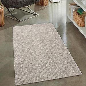 CARPETIA Tapijtloper van wol, handgeweven wollen tapijt, laagpolig, voor de gang, duurzaam, modern, eenkleurig, beige, 70 x 140 cm