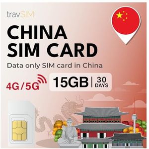 travSIM Prepaid Simkaart China | 15GB mobiele data | Werkt op iOS- en Android-apparaten | Het plan op deze sim card China is 30 dagen geldig.