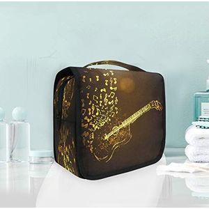 Gouden Muziek Gitaar Opknoping Opvouwbare Toilettas Make-up Reizen Organizer Tassen Case voor Vrouwen Meisjes Badkamer