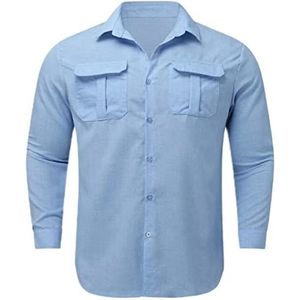 Mannen Turn-down Kraag Casual Overhemd Met Korte Mouwen Pasvorm Shirts For Heren Strijkvrij Button Down Normale Ademend Mouw Zomer Linnen Herenoverhemd heren t-shirt (Color : Blue A, Size : XL)