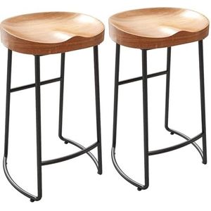 Bar Set van 2 barkrukken, industri�ële barkrukken met metalen frame, klassieke zadelzitting massief houten barstoelen, rugloos Krukken (Size : 75CM)