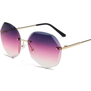 Nieuwe modieuze metalen frameloze geslepen veelhoekige zonnebril Anti-UV-bril Marine-zonnebril for dames (Color : Three-color tablets)