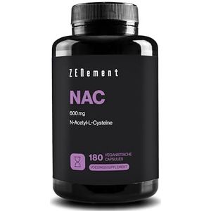 NAC N-Acetylcysteïne 600 mg - 180 Vegan Capsules | 6 Maanden Voorraad | Hoge Zuiverheid en Biologische Beschikbaarheid | Zonder Additieven | Vegan | Zenement