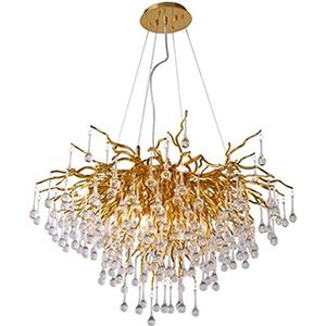 Mode Kroonluchter Kroonluchter Plafondlamp Luxe Takken Waterdruppels Kristallen Lamp, Moderne Kristallen Kroonluchter Licht, Luxe Helder K9 Kristallen Druppel Elegant Plafondlamp Armatuur Gouden