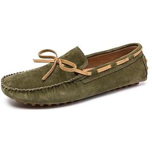 Loafers for heren Nubuckleer met ronde neus Rijstijl Mocassins Loafer Comfortabele platte hak Lichtgewicht feestbruiloft Instapper (Color : Army green, Size : 42 EU)