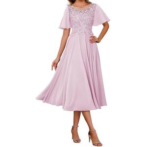 AHERKLL Kant Applicaties Moeder Van De Bruid Jurken Chiffon Formele Avond Party Grootmoeder Jassen Thee Lengte HAH054, roze, 32