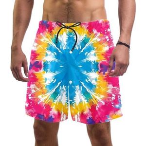 Mannen Board Shorts, Art Kleurrijke Tie Dye Print Sneldrogende Badmode Strand Vakantie Party Bermuda Zwemmen Grote Broek, Art Kleurrijke Tie Dye Print, L