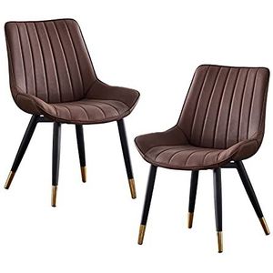 GEIRONV Set van 2 Dining Chair Side stoelen, 46 × 53 × 83cm ergonomische rugleuningen lederen keuken stoelen coffeeshops Leisure Chair Eetstoelen (Color : Coffee)