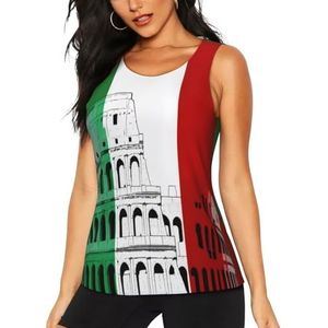 Dames zomer gym tank tops Romeins Colosseum Italiaanse vlag - ronde hals atletisch vest, slim fit workout mouwloze top voor yoga, hardlopen, 3 D, S