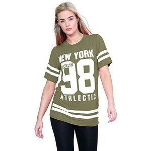 Hamishkane Nieuwe dames New York 98 Brooklyn Stripe Print Baseball Oversized Baggy T-shirt Top, kaki, 38/40 NL