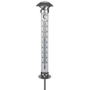 XXL buitenthermometer met lamp op zonne-energie, 112 cm, tuinthermometer met grondpen en verlichting, outdoor thermometer, klassiek design voor tuin, balkon, terras