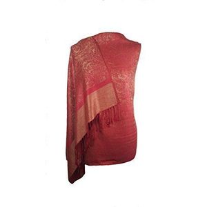 World of Shawls Jacquard Paisley Design Zachte Pashmina Feel Sjaal Stola Wrap Luxe en Warm, Rood/Goud, 28 x 70 Inches