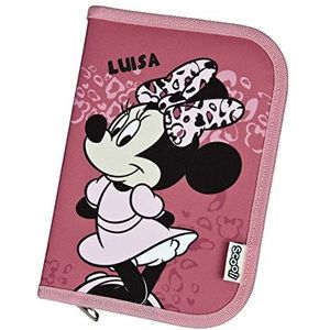 Undercover Gevulde Minnie Mouse pennenetui voor meisjes met naam, gepersonaliseerd etui, Leo-look met inhoud, schooletui, mapje, basisschool, eerste schooldag voor kinderen, Minnie Mouse Roze, etui