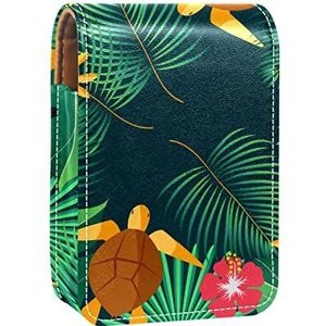 Make-up Lipstick Case voor Buiten Bladeren Schildpadden Groen Draagbare Lippenstift Organizer met Spiegel Dames Mini Make-up Tas Neemt Tot 3 Lippenstift