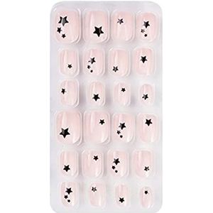 Nagels Volledige Tips Kids Press On Nagels Kinderen Eenvoudige Patroon Nep Nagels Art Set Korte Vierkante Nagels