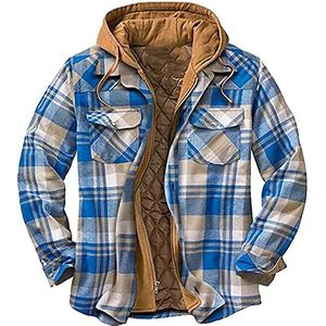 Heren Gewatteerde Shirts Houthakker Hooded Flanel Geruit Jas Dikke Gewatteerde Werkkleding Warme Thermische Fleece Bont Gevoerde Top Casual Jas (Color : E, Size : L)