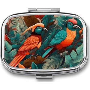 Patroon Tekening Print Pillendoos Geneeskunde Pil Organizer Kleine Pil Case Reizen Pil Container Draagbare Pil Case voor Pocket 2 Compartiment Pillenhouder Pillendozen voor Reizen