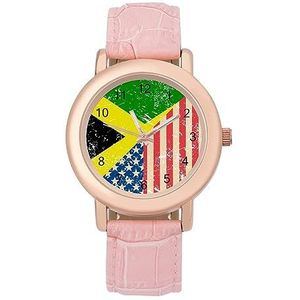 Amerikaanse En Jamaicaanse Retro Vlag Horloges Voor Vrouwen Mode Sport Horloge Vrouwen Lederen Horloge