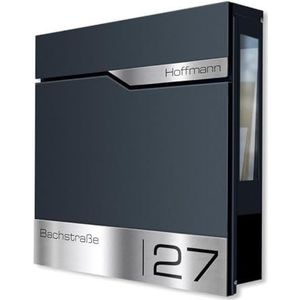 Metzler - Siebert SF - Brievenbus - Antraciet - Wandbrievenbus met Kijkvenster en Krantenvak