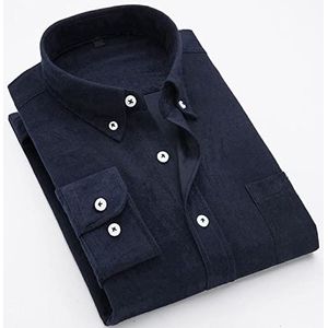 Heren Corduroy Overhemden, Mode Heren Overhemden Met Lange Mouwen Lente En Herfst Marineblauw Slanke Retro Revers Single-Breasted Casual Straat Eenvoudig Business Party Overhemd,Marineblauw,4Xl