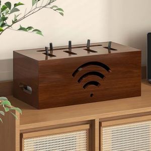 TAUIANE Wooden WiFi Router Storage Box with Ventilation - Desktop Organizer to Hide Router & Modem, Cable Management Cabinet for Home & Office Use,Model b,32CM