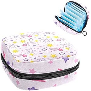 Glanzende Schieten Ster Geel Geel Roze Periode Pouch Draagbaar, Tampon Opbergtas voor Maandverband, Meerkleurig, 4.7x6.6x6.6 in/12x17x17 cm